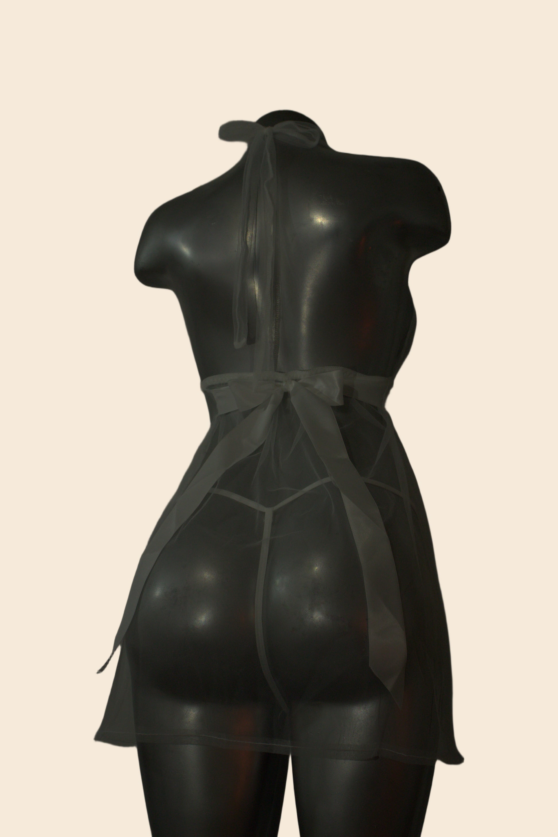 Babydoll de tul semitransparente con moño en la espalda, color transparente, vista trasera - Lunatik