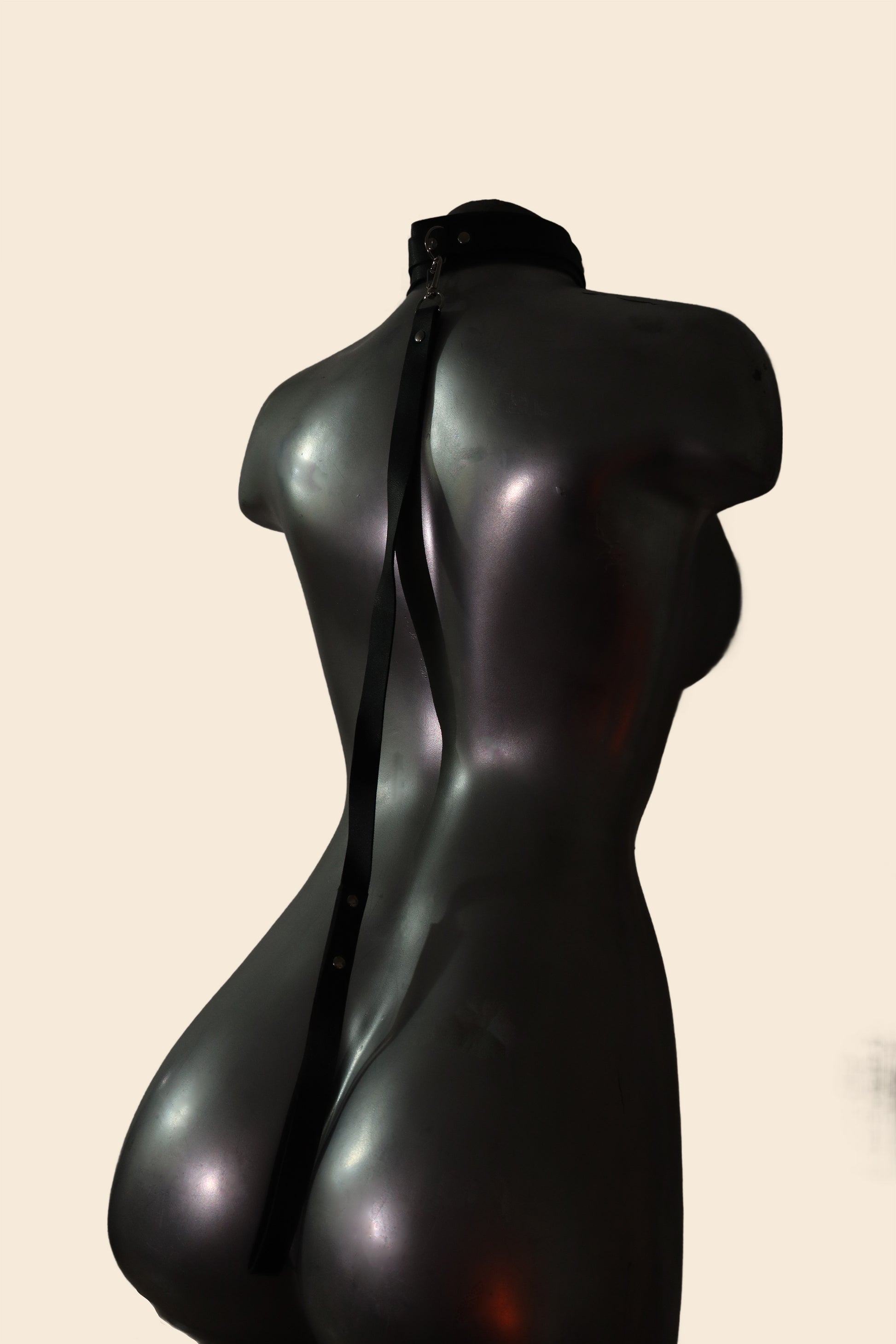 Collar de sumisión negro con correa y aro metálico - Lunatik