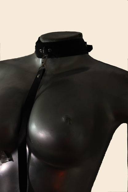 Detalle del collar de sumisión negro con aro metálico - Lunatik