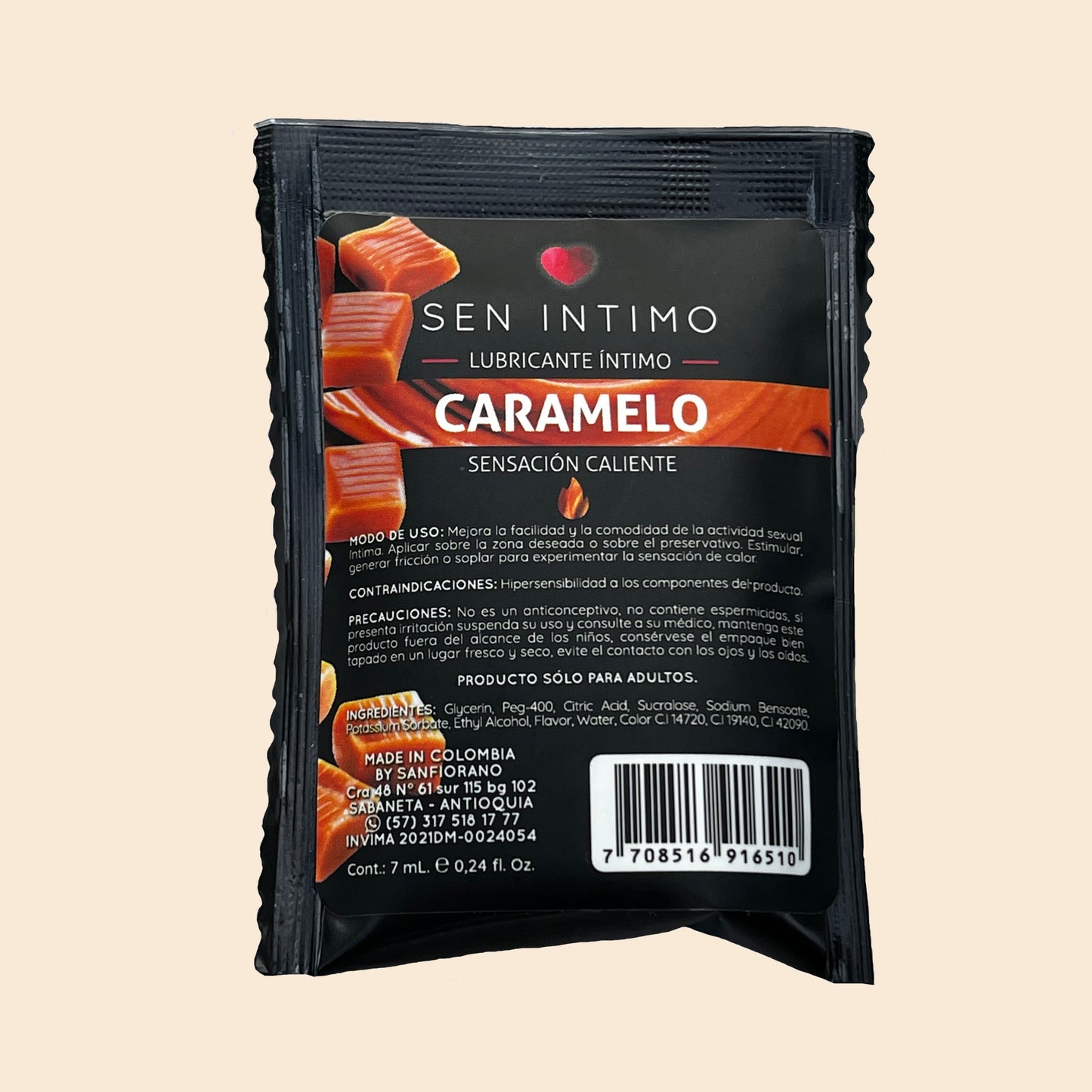 Lubricante íntimo caliente sabor caramelo Sen Íntimo 7 ml (sachet) - Lunatik